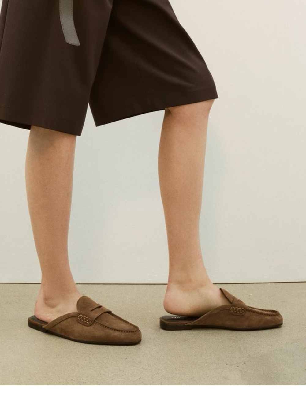 Zara new women  Brown Split Suede Open-Back Loafers